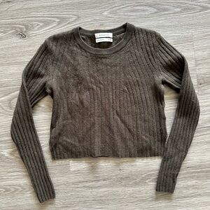Aritzia Babaton Nathaniel Cropped Ribbed Knit Sweater Crewneck Wool Blend Olive